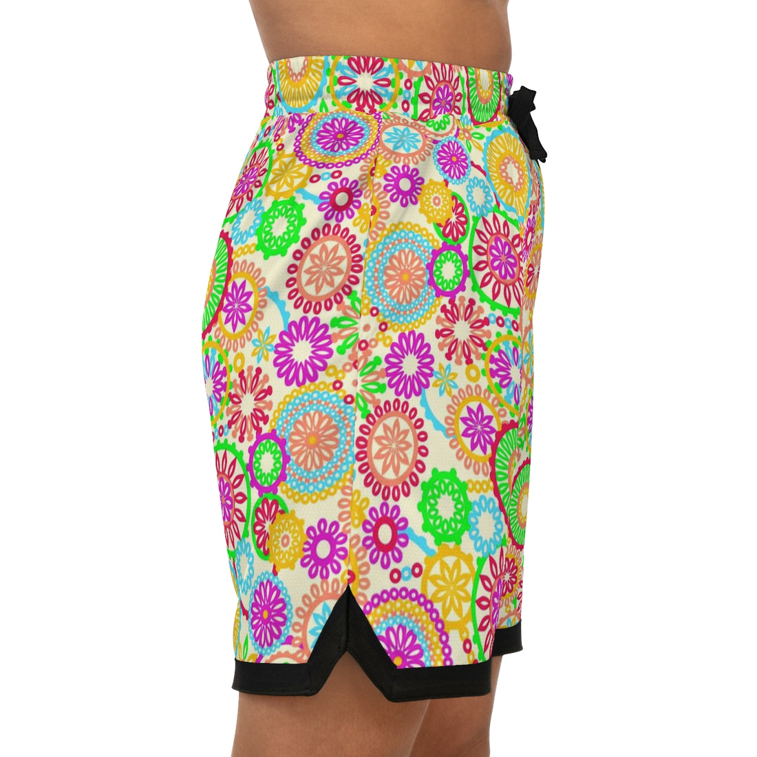 lemon psychedelic print men's basketball ribbed shorts