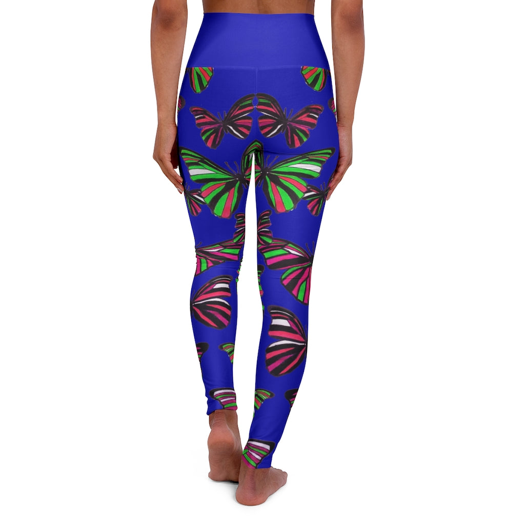 High Waisted Royal Blue Butterfly Leggings