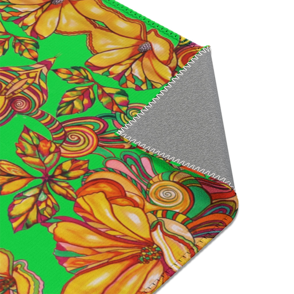 Artsy Floral Lawn Green Area Rug