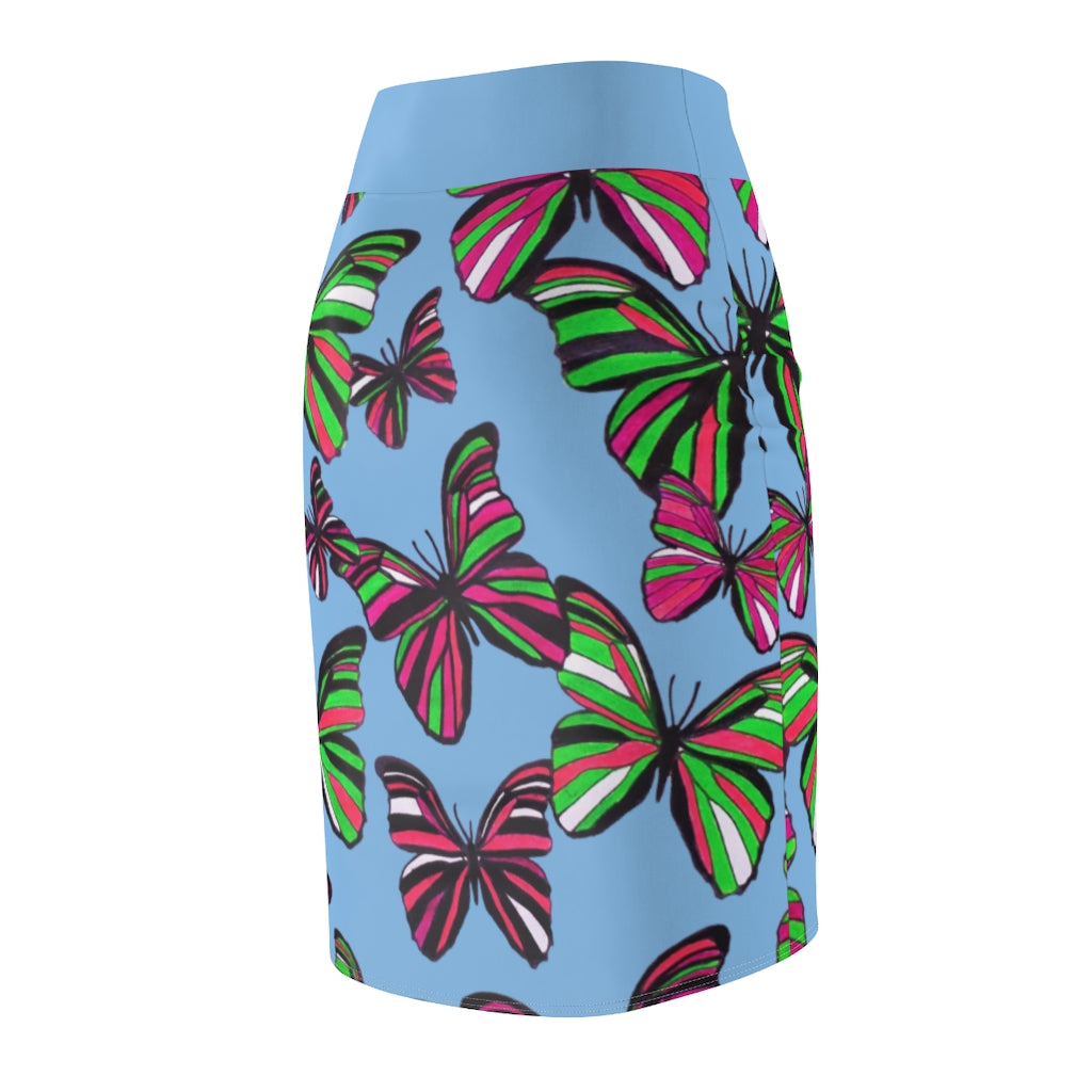 Sky Butterflies Pencil Skirt