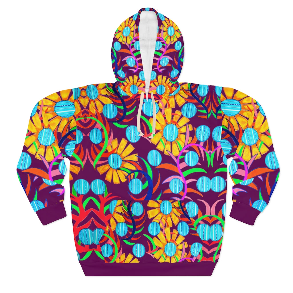 Unisex Sunflower Pullover Wine Hoodie