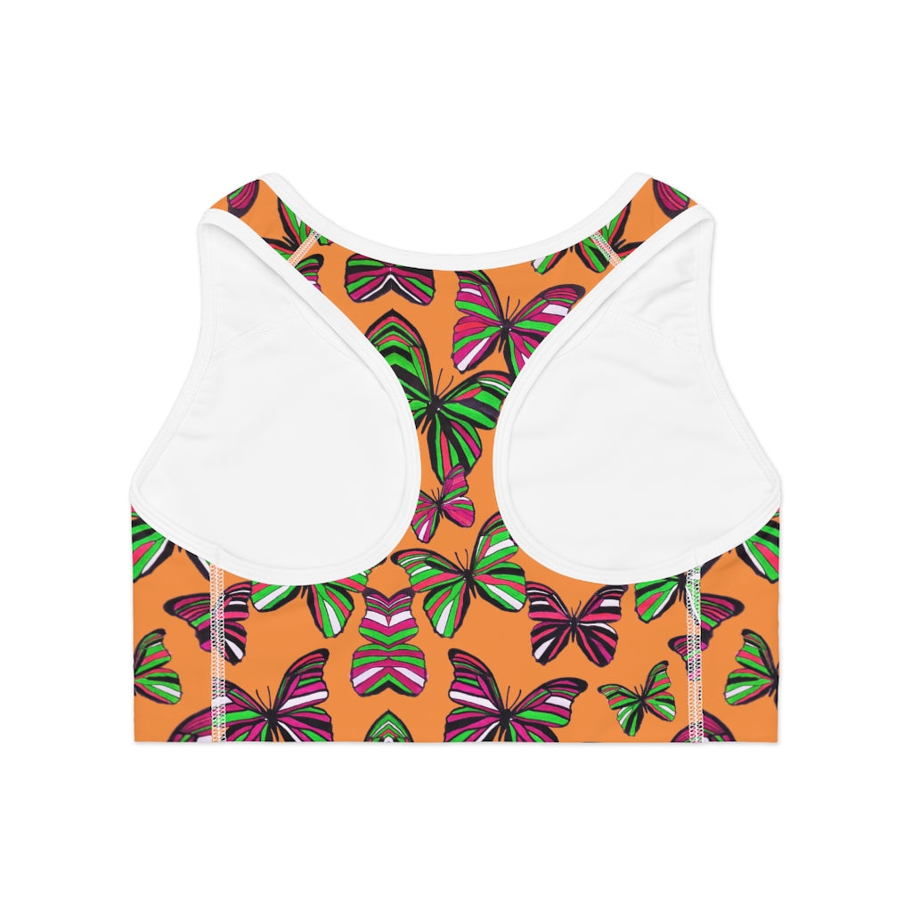 peach butterfly print sports bra