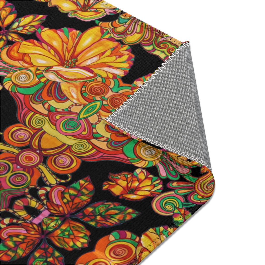 Artsy Floral Black Area Rug