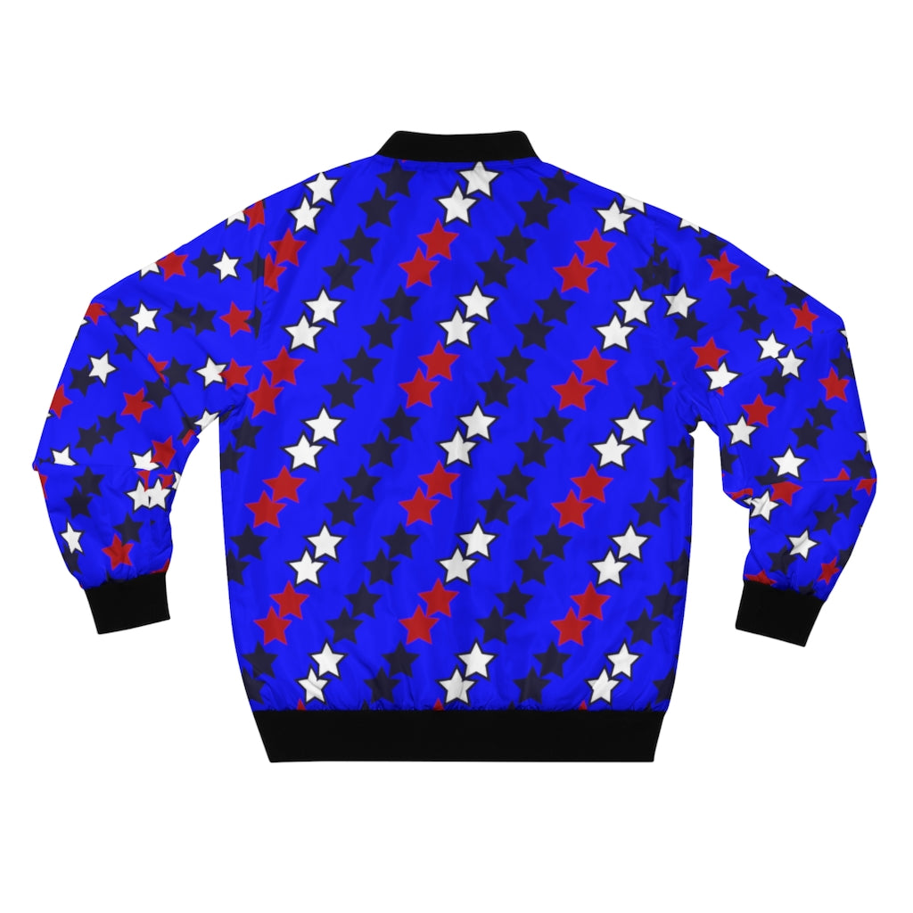 electric blue men's wear star print bomber jacket