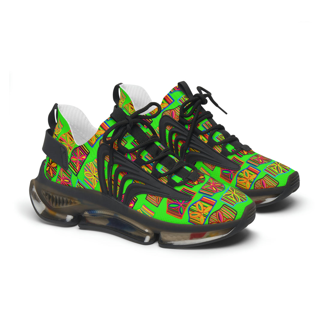 Neon Green Deco Print OTT Women's Mesh Knit Sneakers