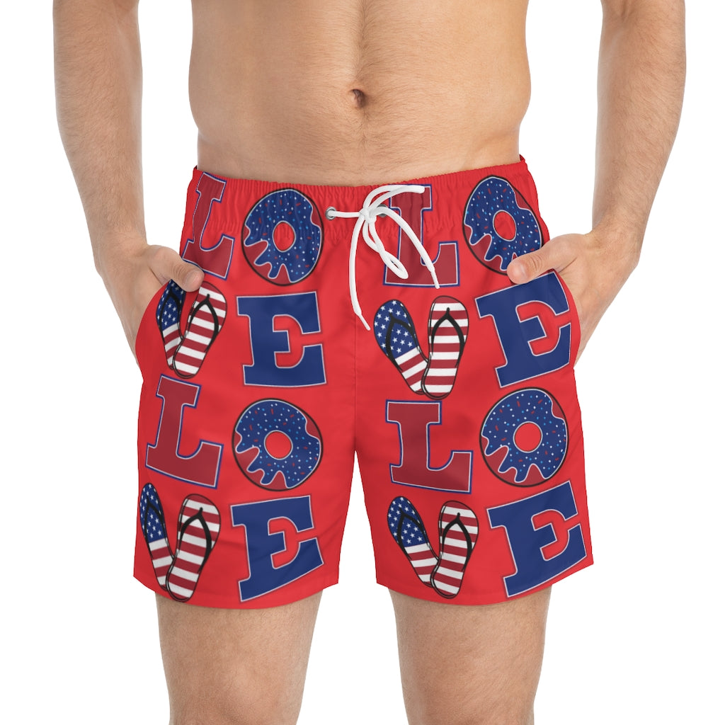Men's American Love Red Swimming Trunks