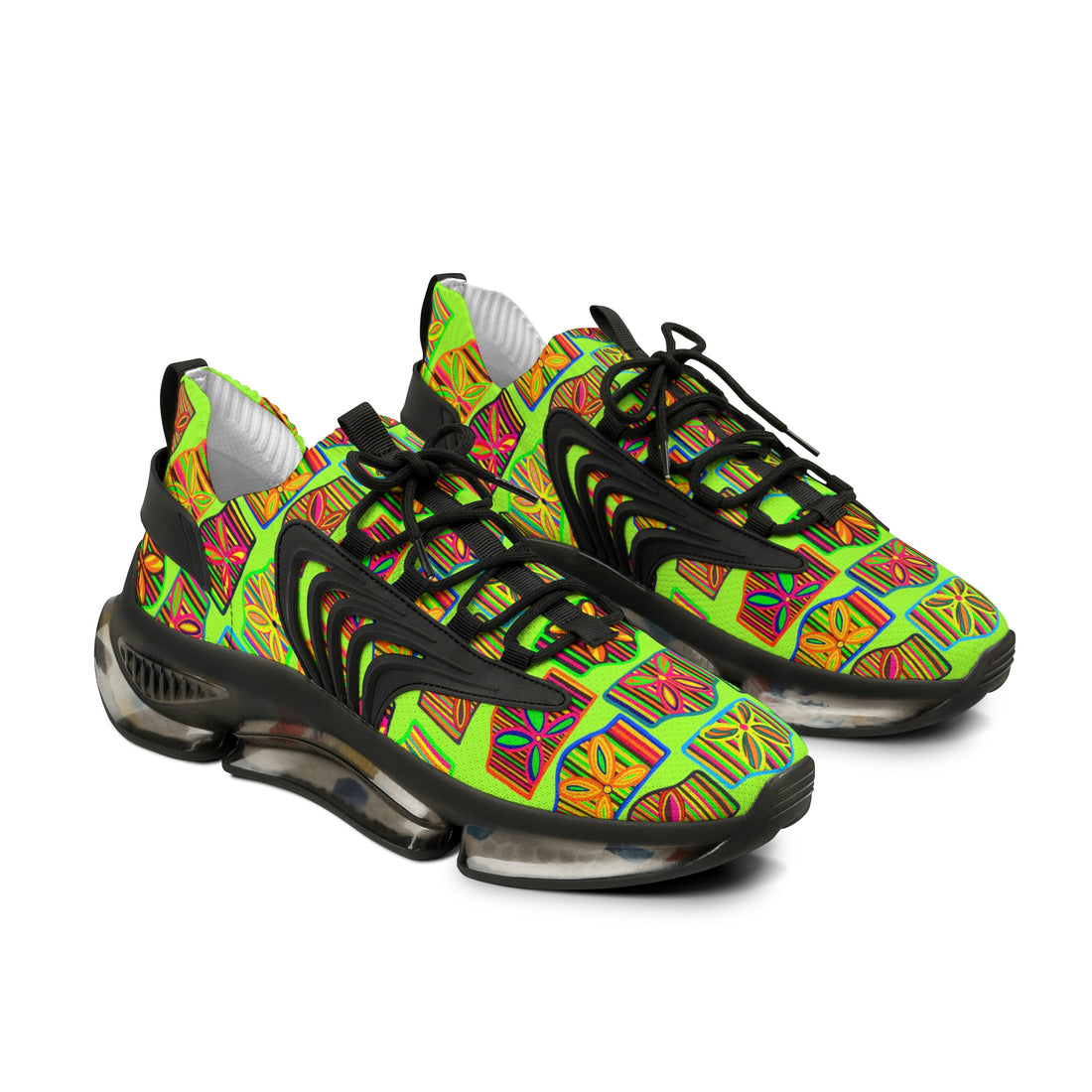 Lime Deco Print OTT Men's Mesh Knit Sneakers