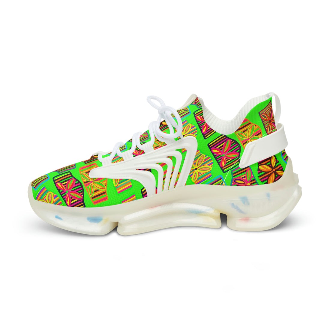 Neon Green Deco Print OTT Men's Mesh Knit Sneakers