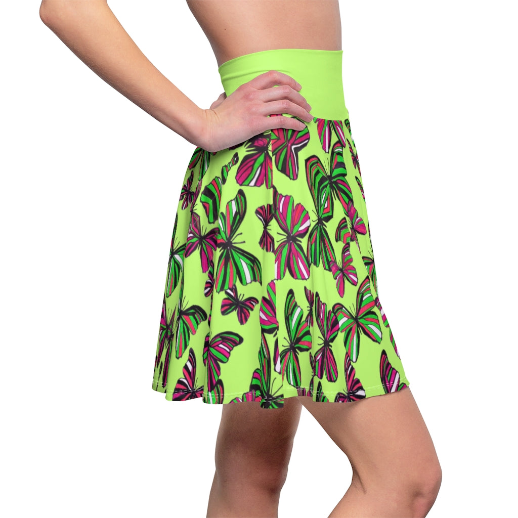 Butterflies Lime Green Skater Skirt