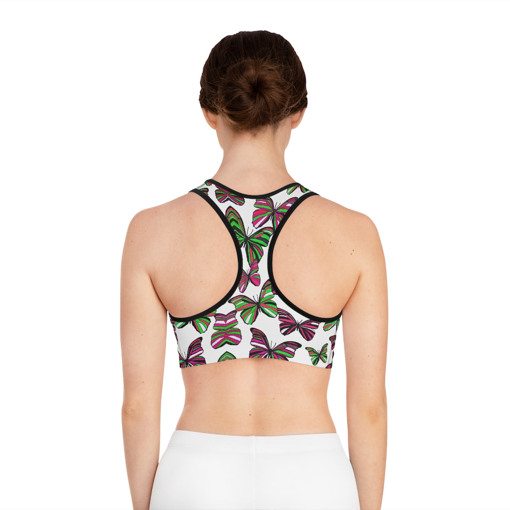 White Butterfly (AOP) Sports Bra