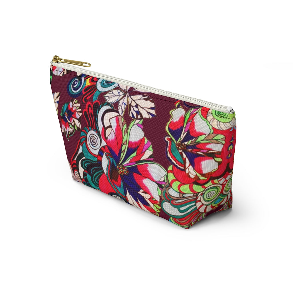 Floral Pop Marsala Accessory Pouch