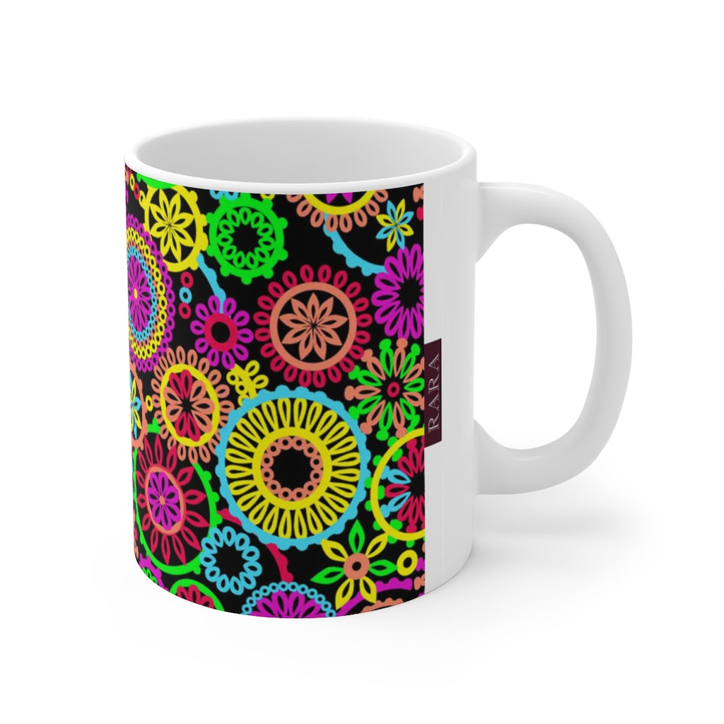 70S Circles Black Ceramic Mug 11oz