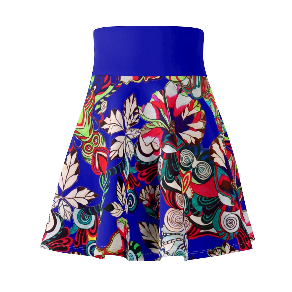 Graphic Floral Electric Blue Skater Skirt