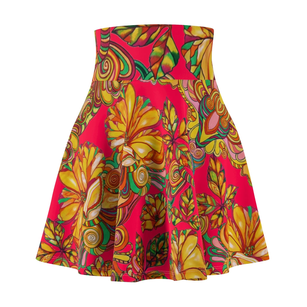 Artsy Floral Red Skater Skirt