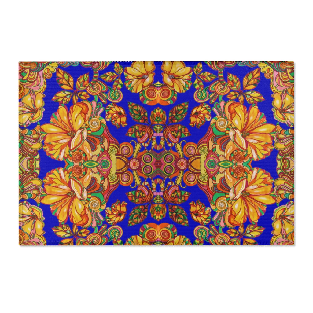 Artsy Floral Royal Blue Area Rug
