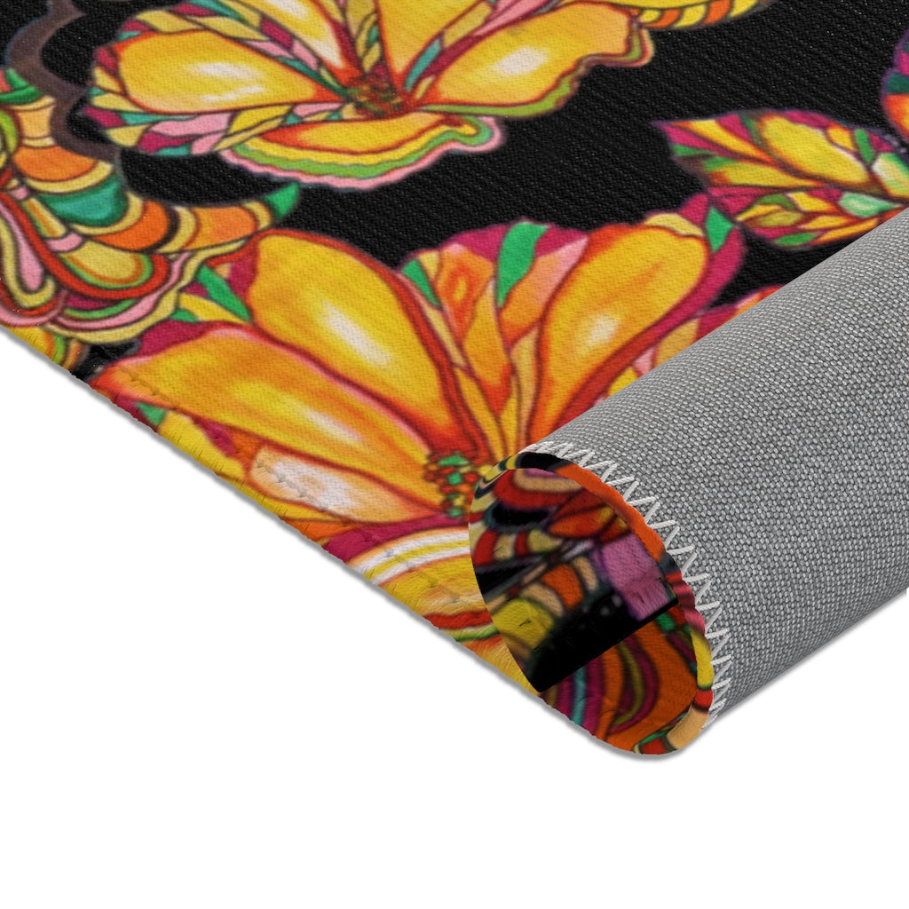 Artsy Floral Black Area Rug