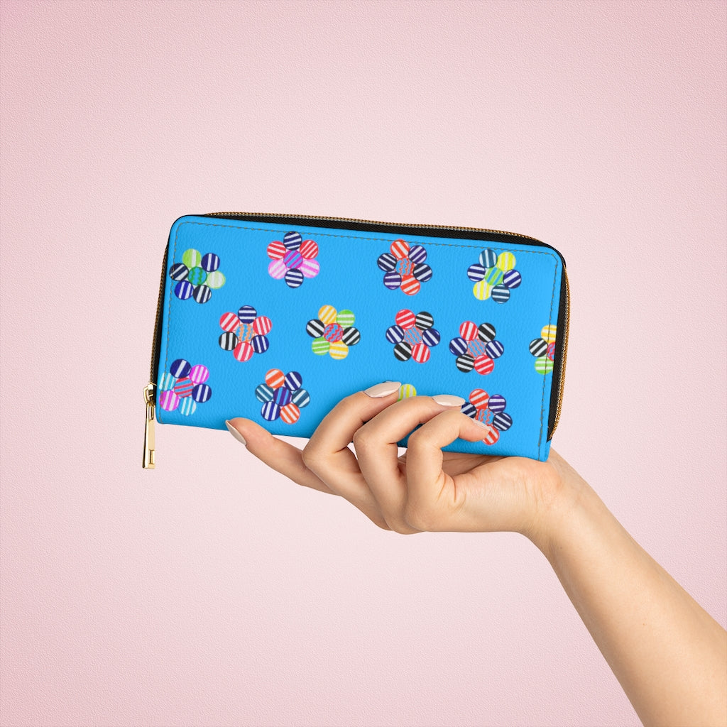 aqua floral print clutch wallet