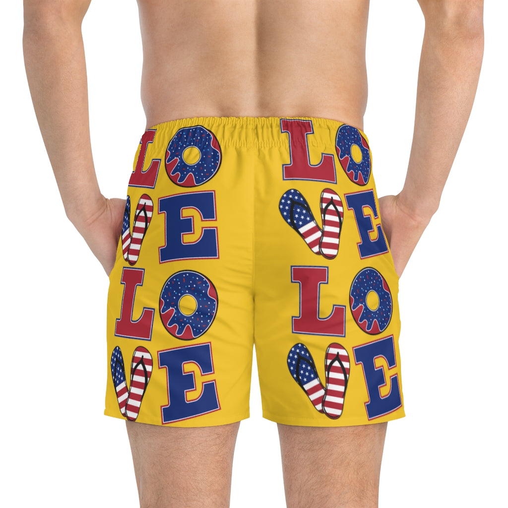 Men's American Love Yellow Swimming Trunks