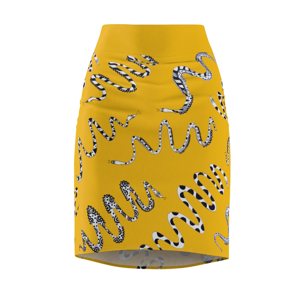 yellow snake print pencil skirt