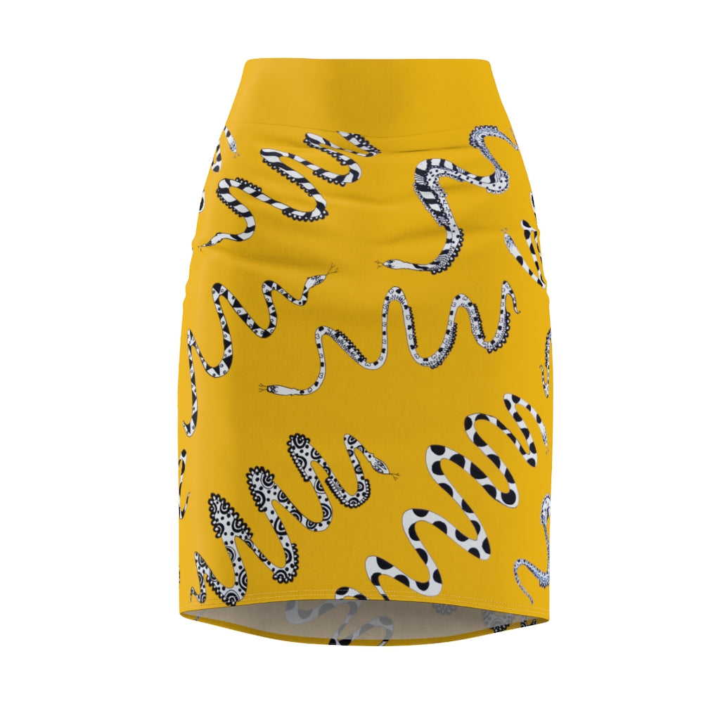 yellow snake print pencil skirt 