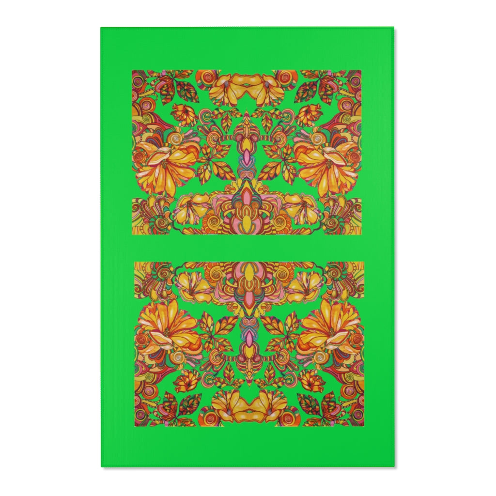 Artsy Floral Lawn Green Area Rug