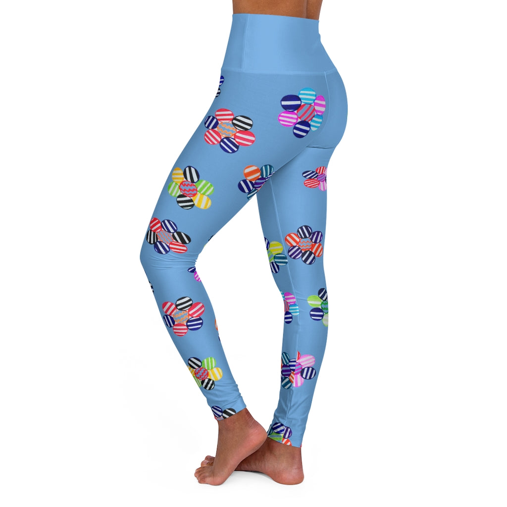 sky blue geometric floral printed yoga leggings