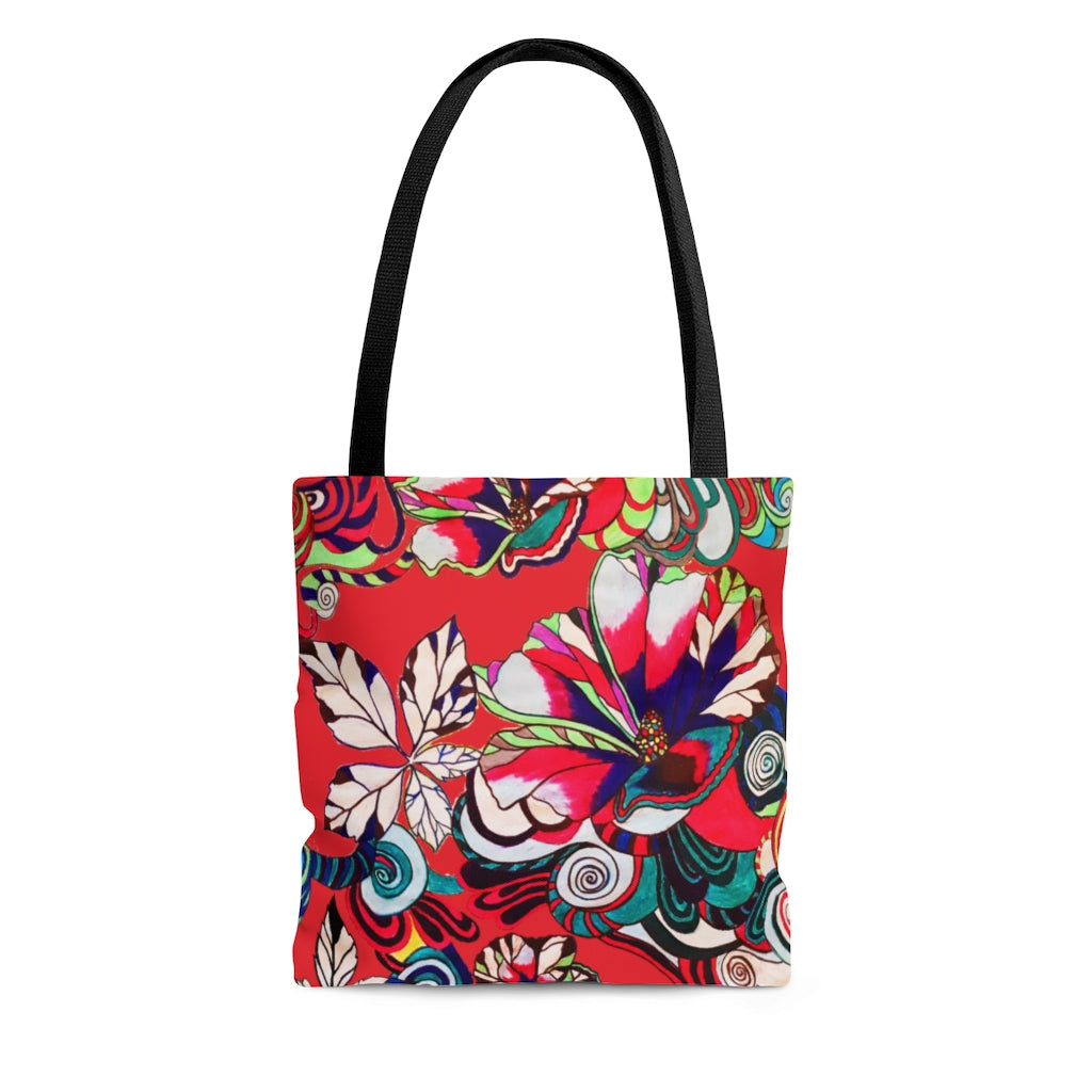 AOP Artsy Floral Pop Red Tote Bag