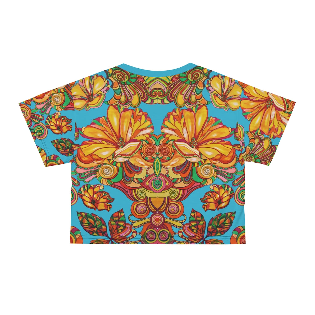 Aqua Artsy Floral AOP Crop Tee