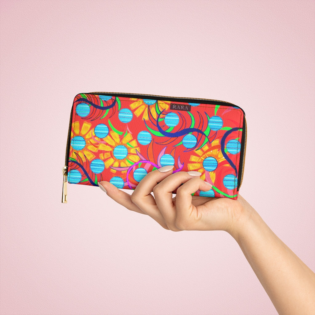 vermillion sunflower print wallet