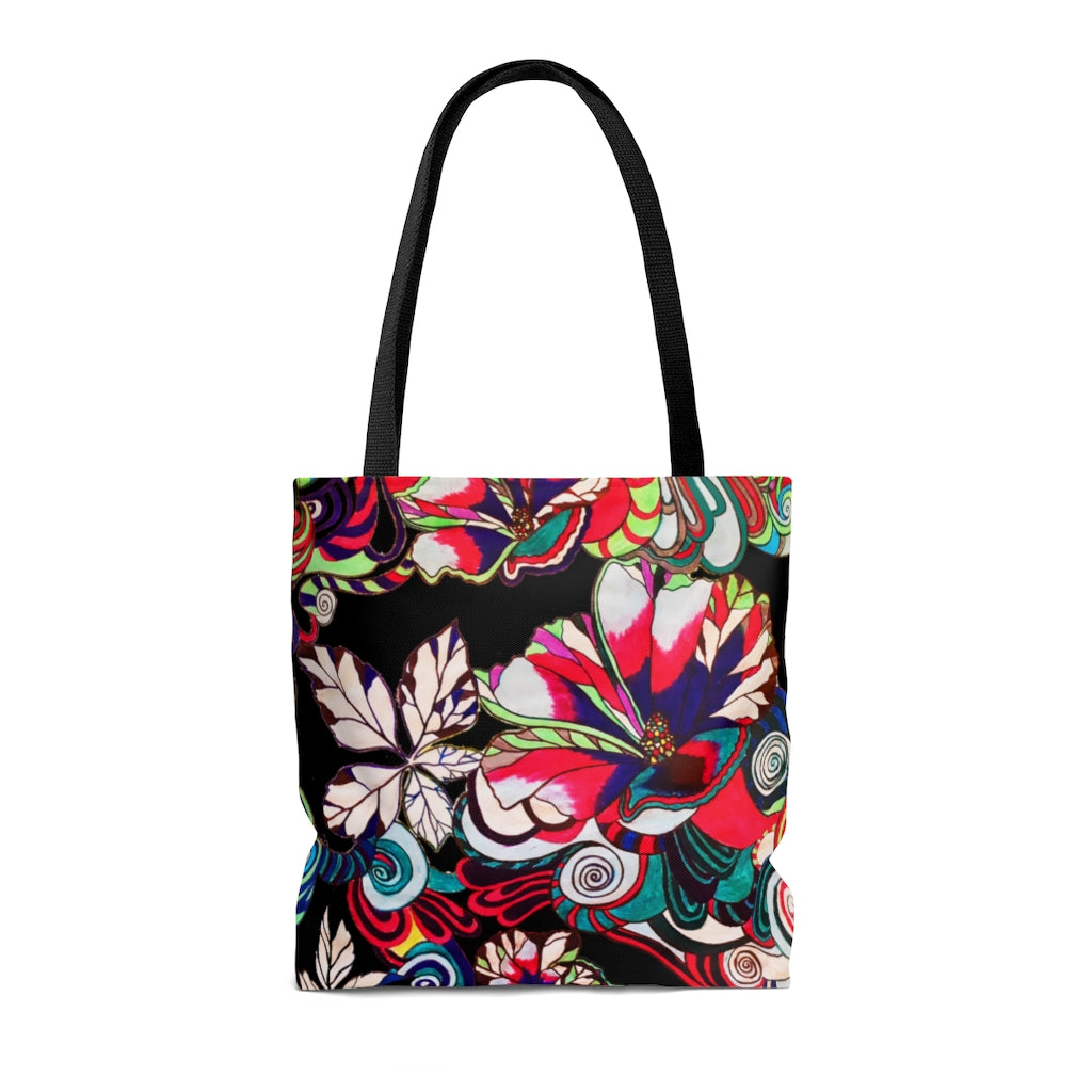 AOP Artsy Floral Pop Black Tote Bag