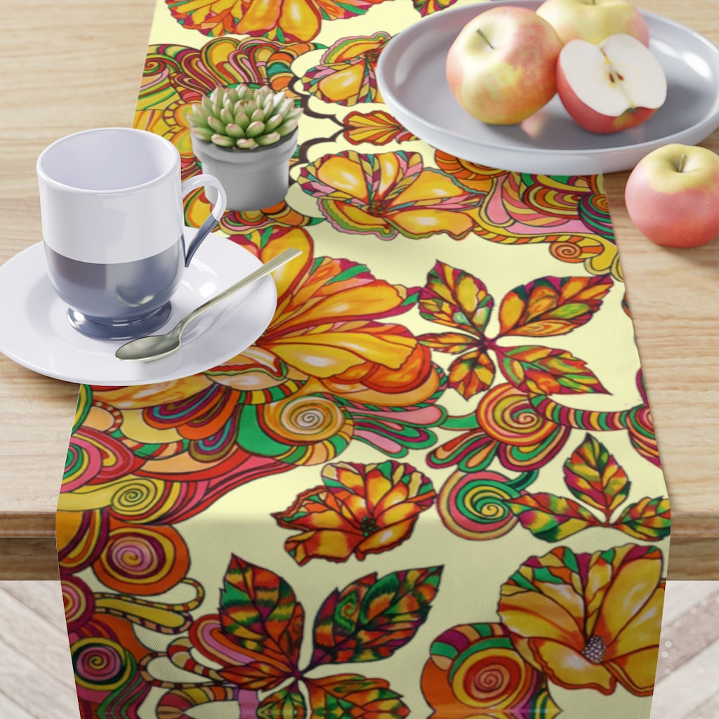 Artsy Floral Cream Table Runner