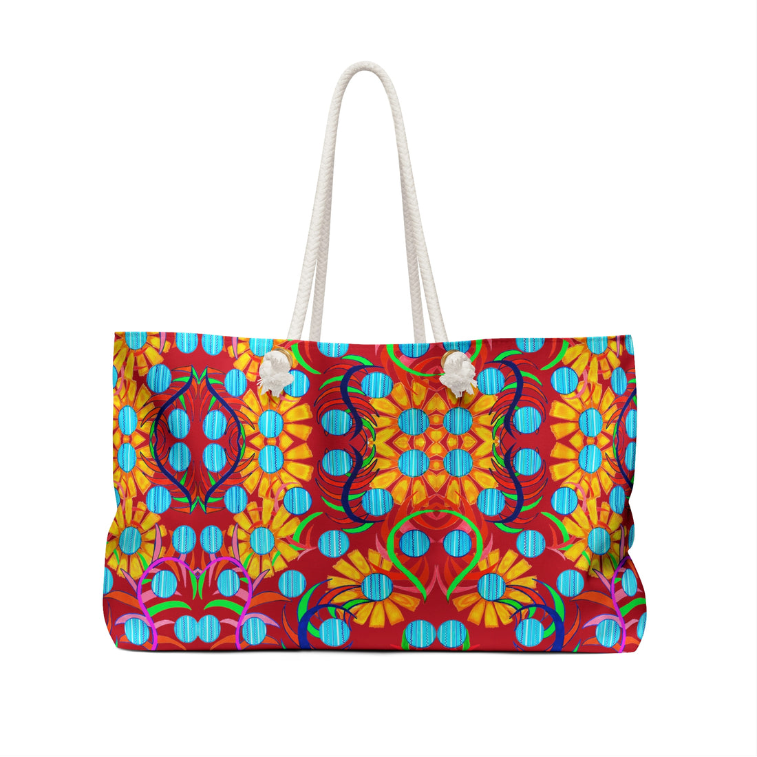 Deep Red Sunflower Weekender Open Beach Tote Bag