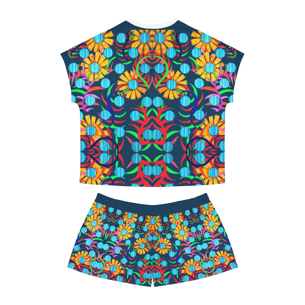 Teal Sunflower Short Pajama Set (AOP)