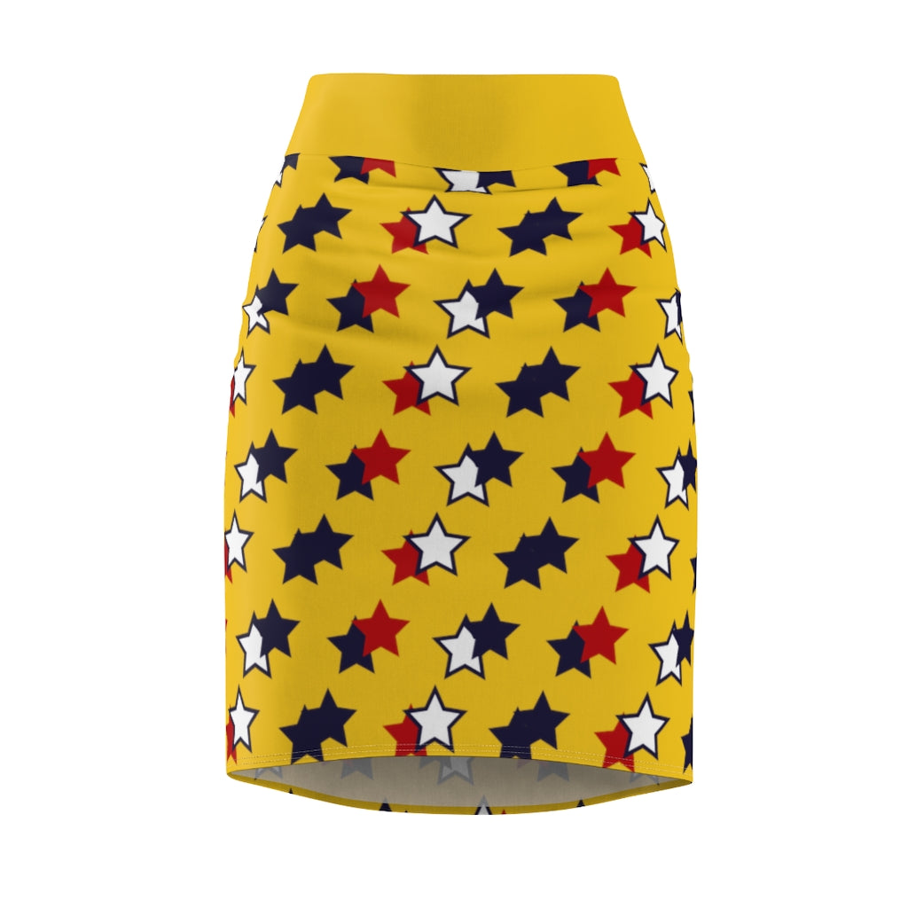 AOP Starry Yellow Pencil Skirt
