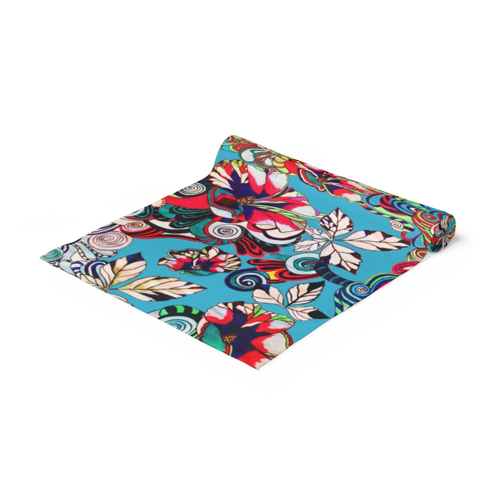 Artsy Floral Pop Aqua Table Runner