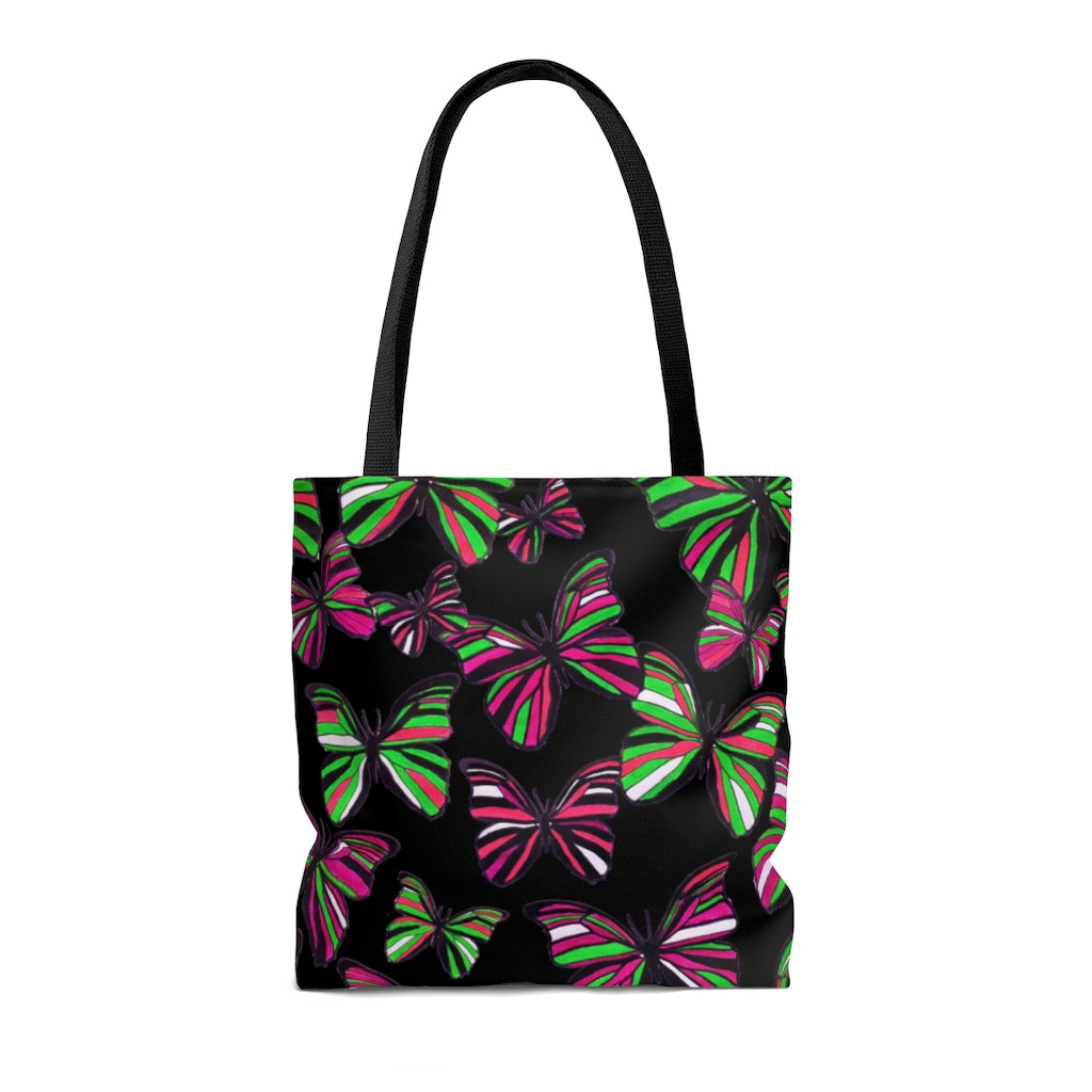 AOP Butterflies BlackTote Bag