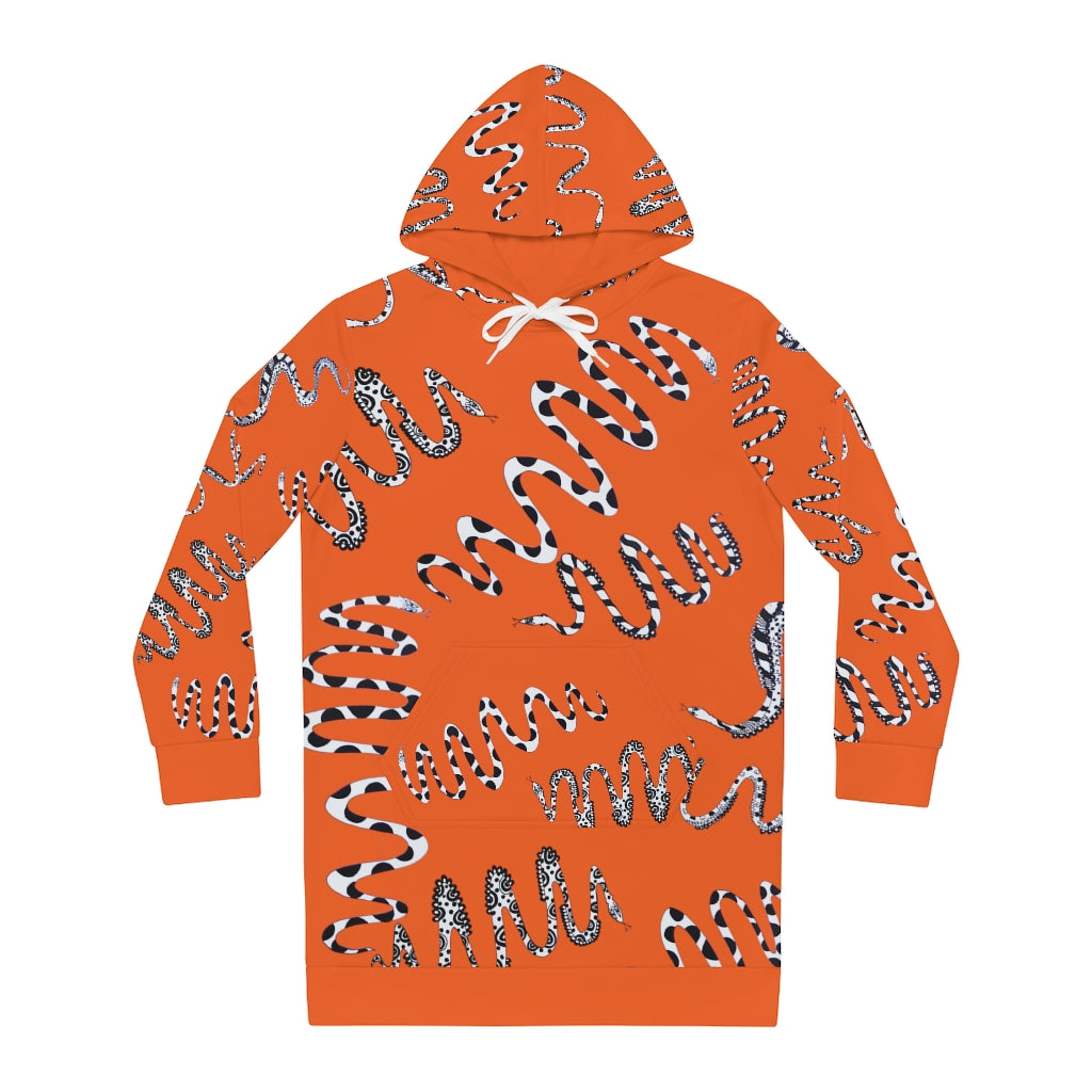 Orange Snake Print Hoodie Dress
