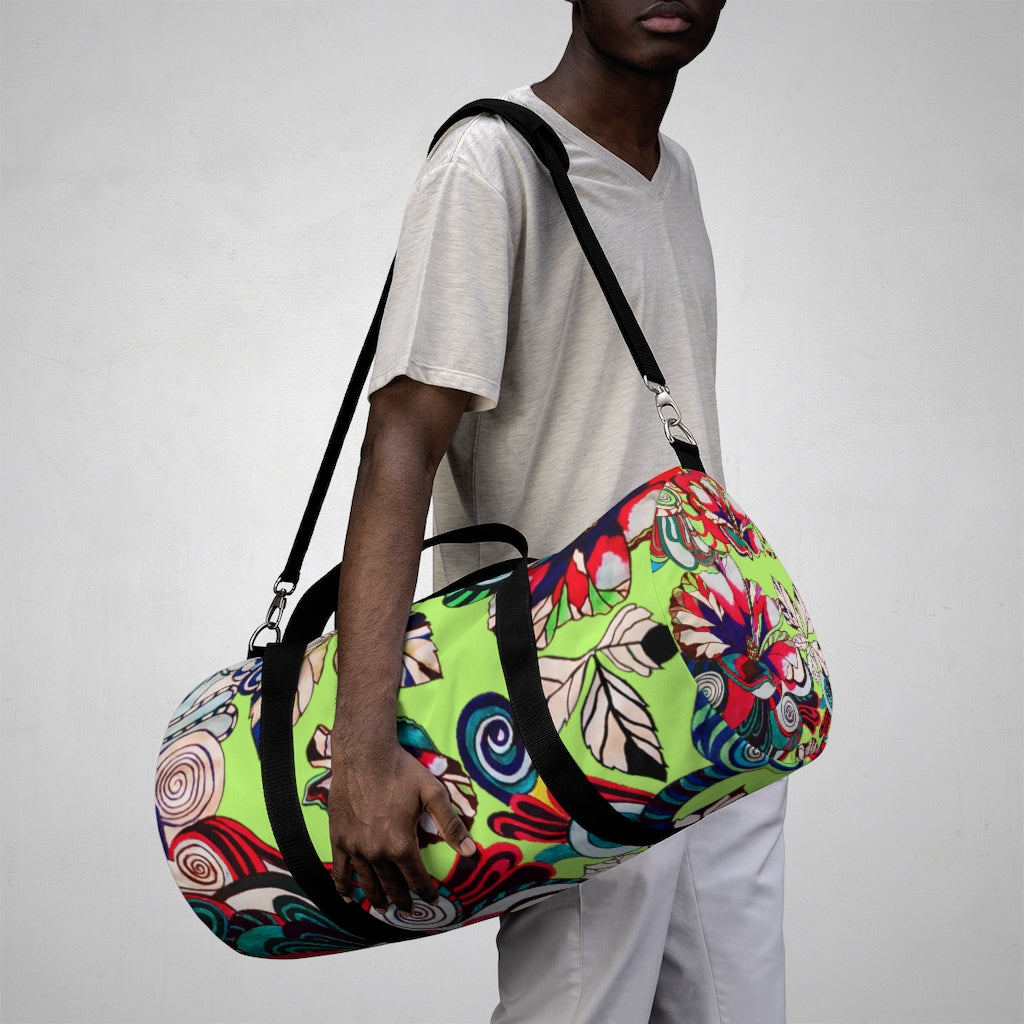 Artsy Floral Pop Lime Duffel Bag