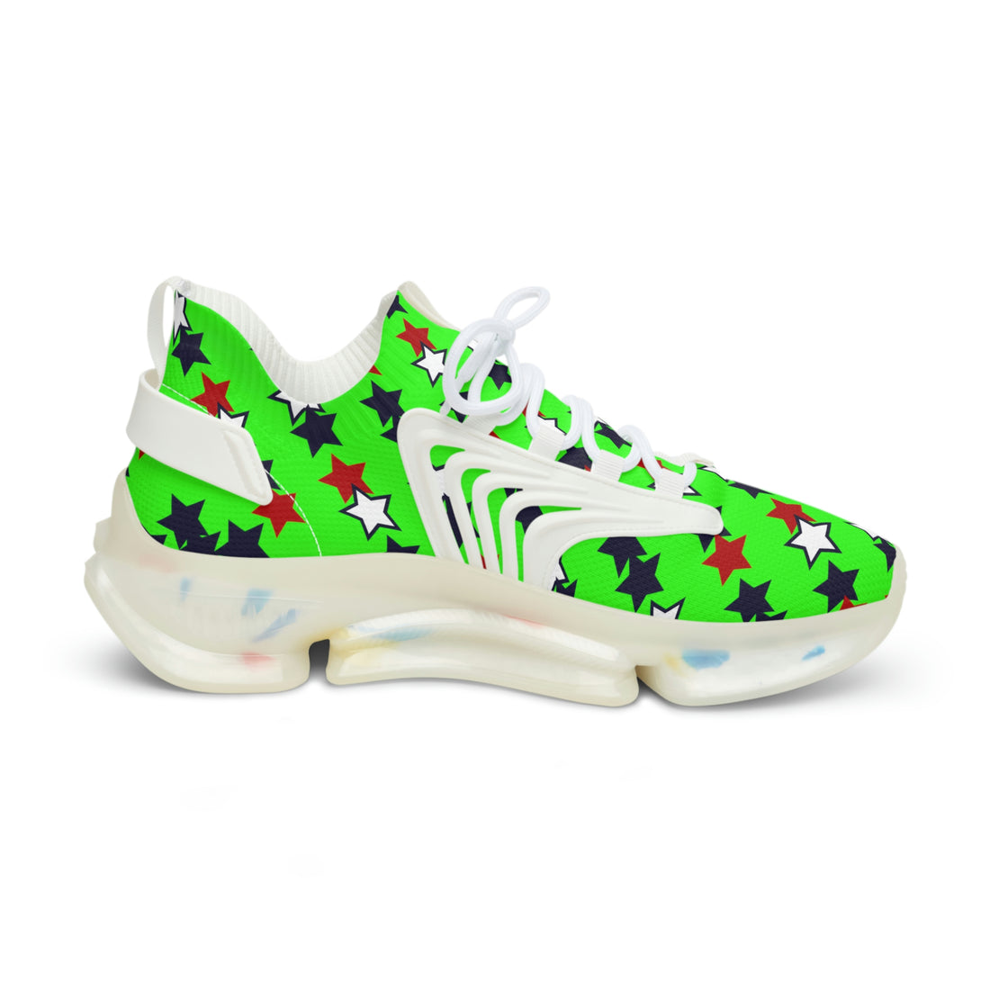neon green men's star print mesh knit sneakers