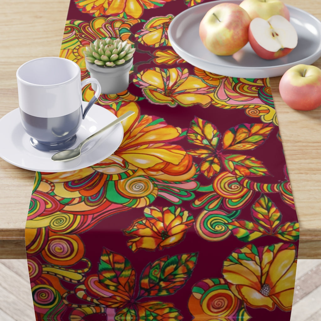 Artsy Floral Marsala Table Runner