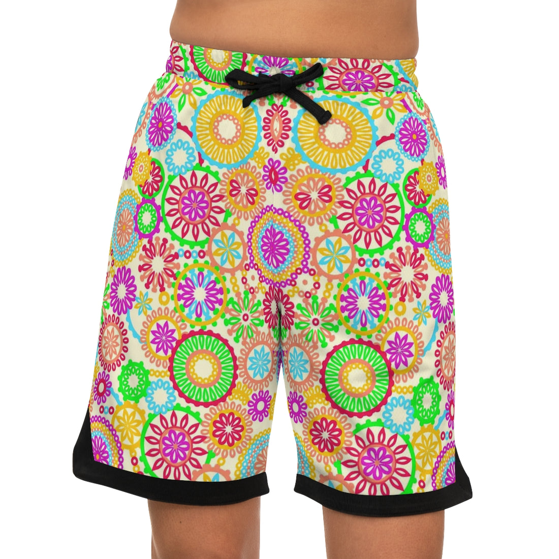 lemon psychedelic print men's basketball ribbed shorts
