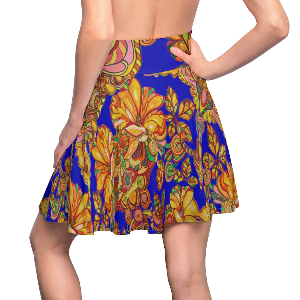 Artsy Floral Cobalt Skater Skirt