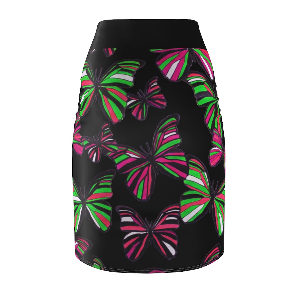 Black Butterflies Pencil Skirt