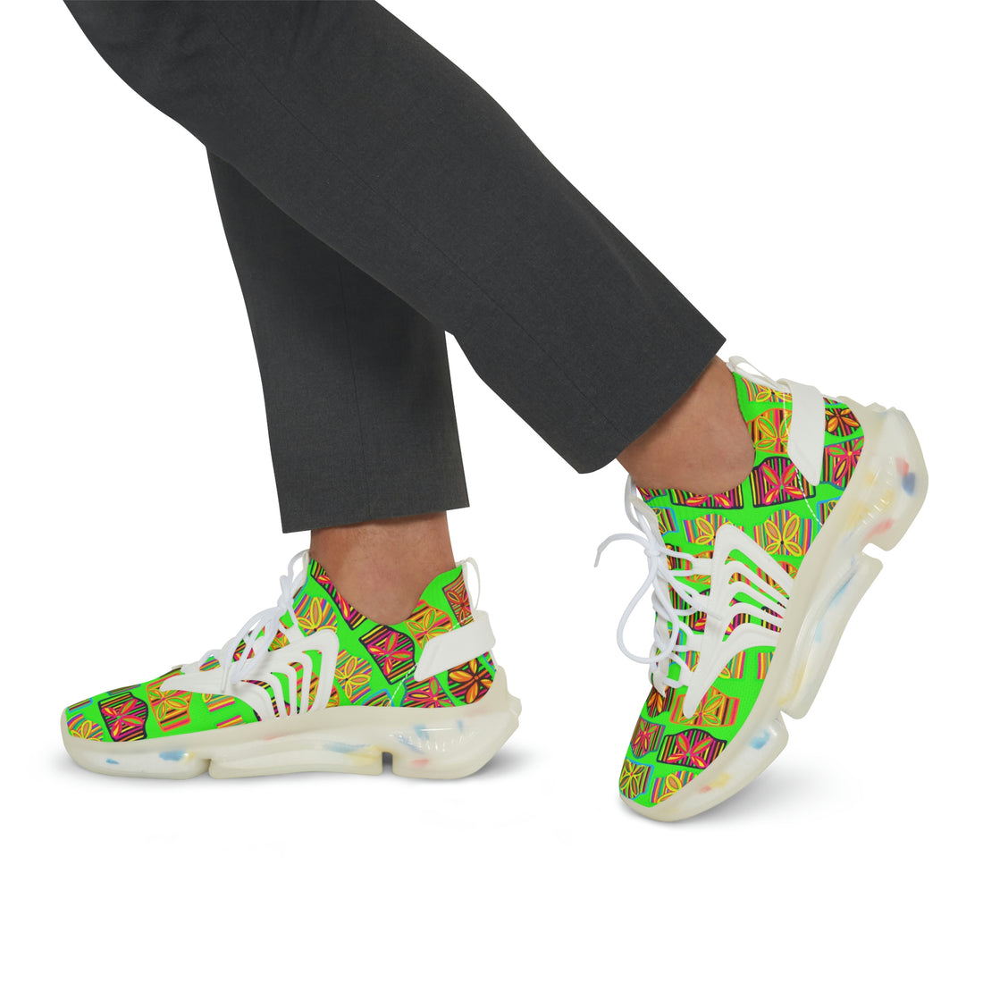 Neon Green Deco Print OTT Men's Mesh Knit Sneakers