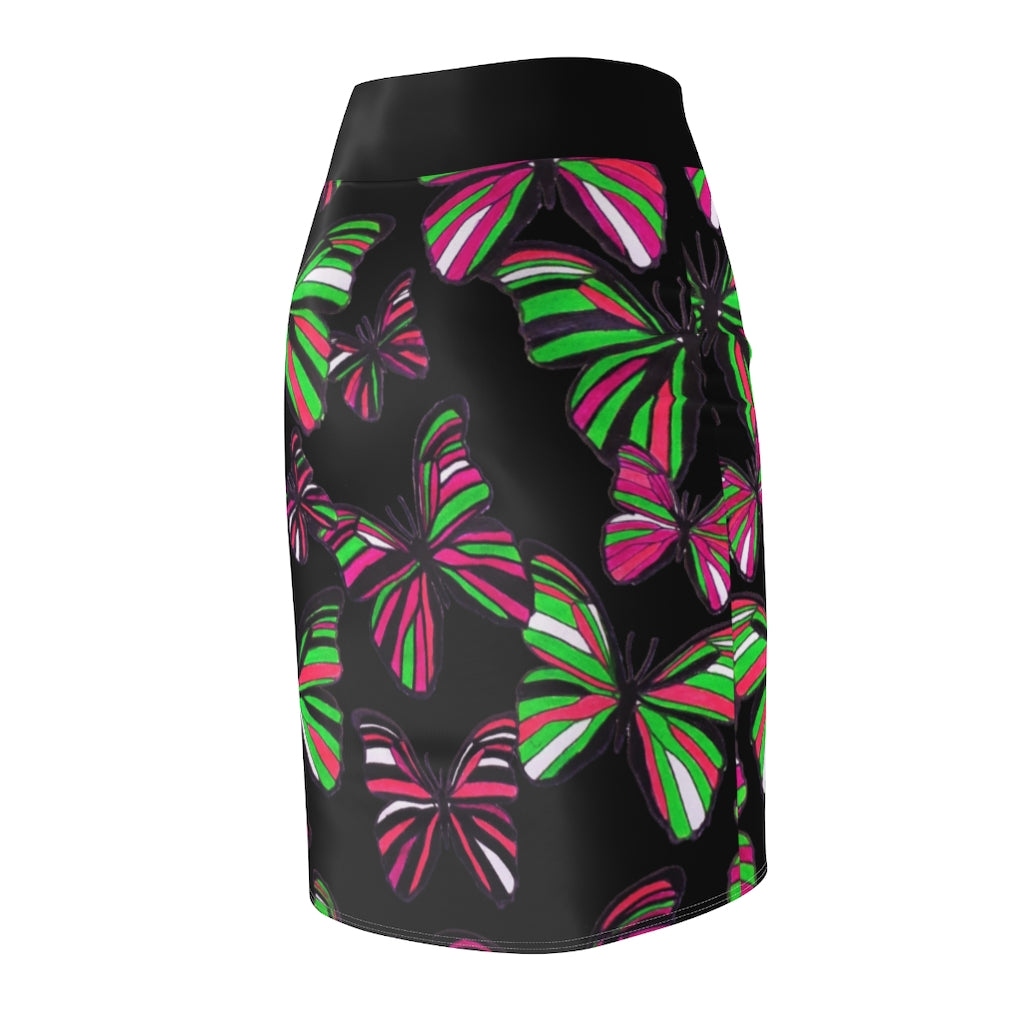 Black Butterflies Pencil Skirt