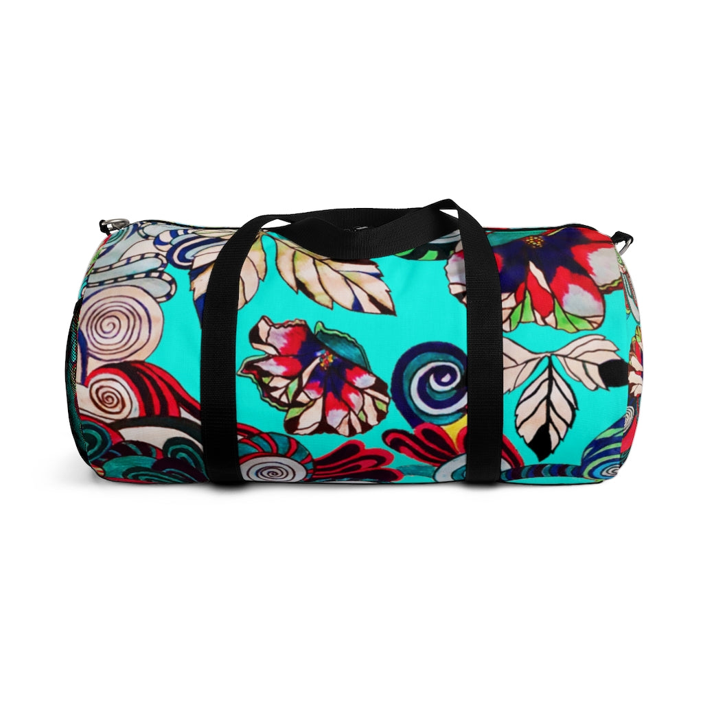 Artsy Floral Pop Cyan Duffel Bag