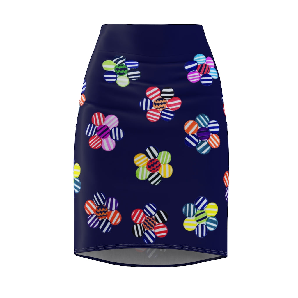 ink striped florals pencil skirt 
