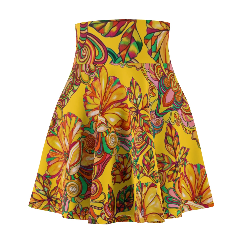 Artsy Floral Yellow Skater Skirt