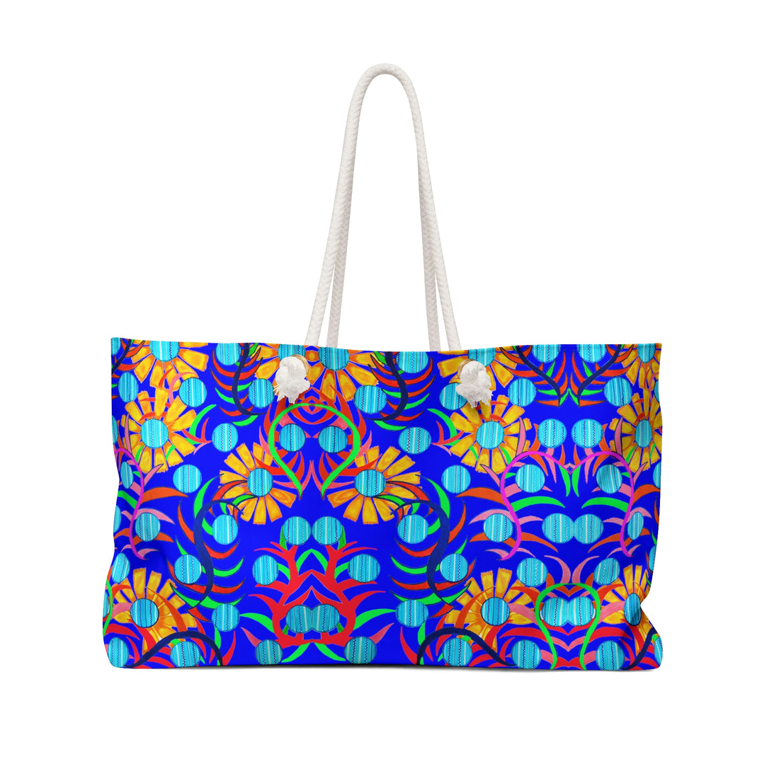 Electric Blue Sunflower Weekender Open Beach Tote Bag