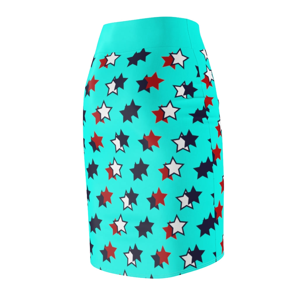 AOP Starry Cyan Pencil Skirt
